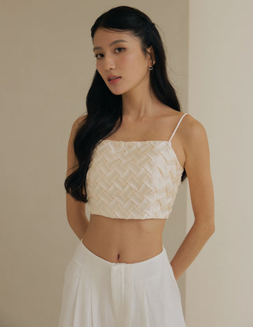 *PO* Marissa Weave Padded Crop Top in Cream