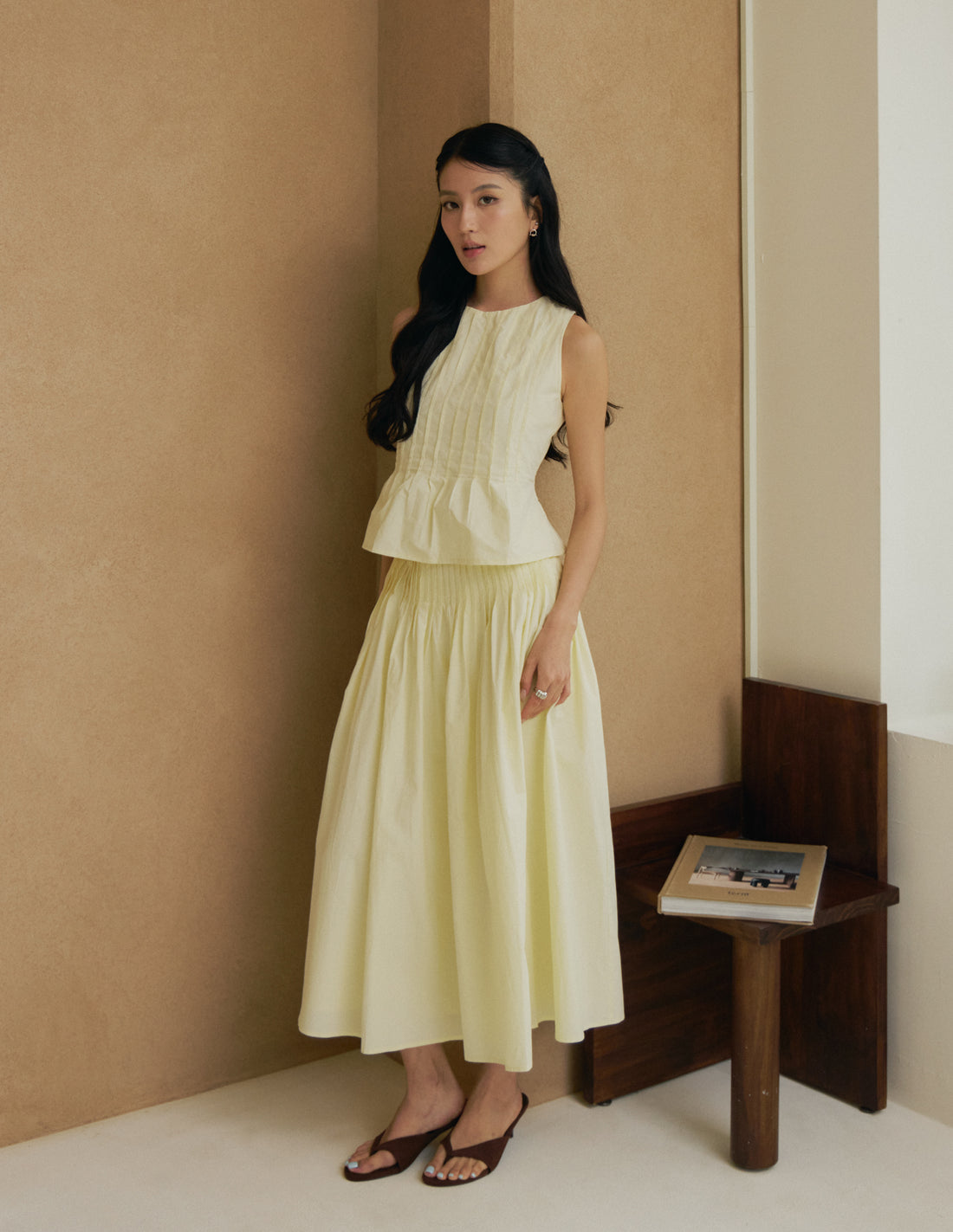 Vianne Pleated Peplum Top in Butter Yellow
