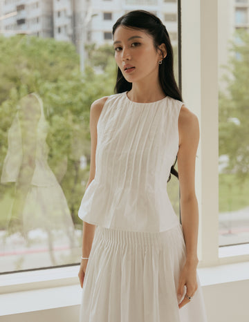 Vianne Pleated Peplum Top in White