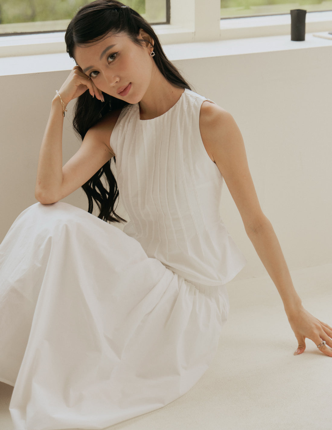 Vianne Pleated Peplum Top in White