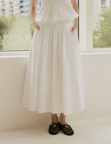 Solene Pleated Midi Skirt in White