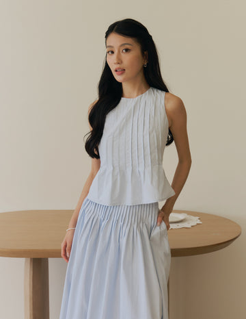 Vianne Pleated Peplum Top in Powder Blue