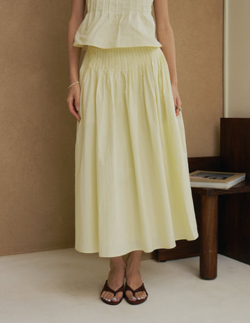 Solene Pleated Midi Skirt in Butter Yellow