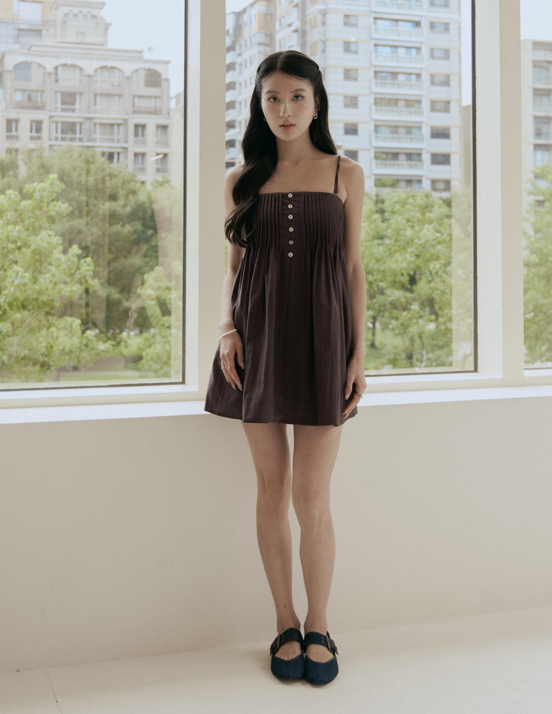 Valeska Padded Babydoll Dress in Chocolate