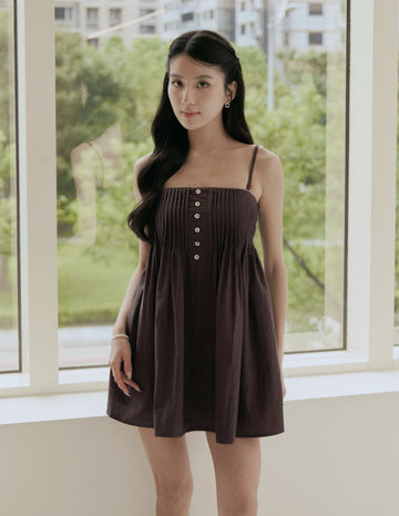 Valeska Padded Babydoll Dress in Chocolate