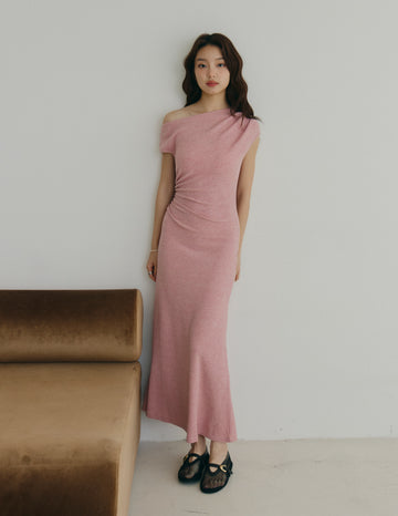 Louise Ruched Knit Dress in Dusty Rose