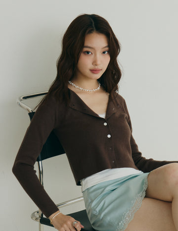 Avery Knit Crop Cardigan in Brown
