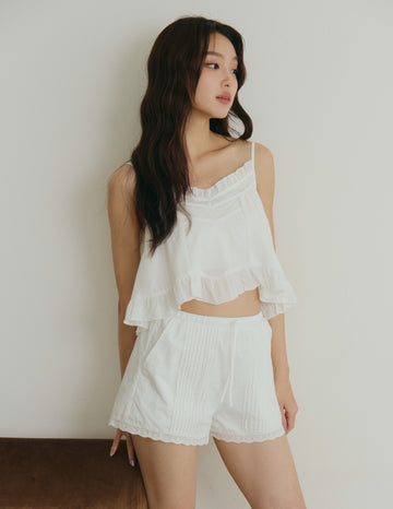 Eloise Lace-Trim Ruffle Cami Top in White