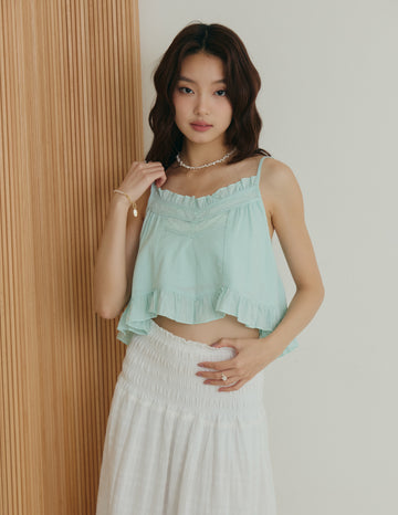 Eloise Lace-Trim Ruffle Cami Top in Aqua