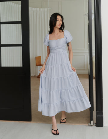 Lynette Padded Maxi Dress in Powder Blue