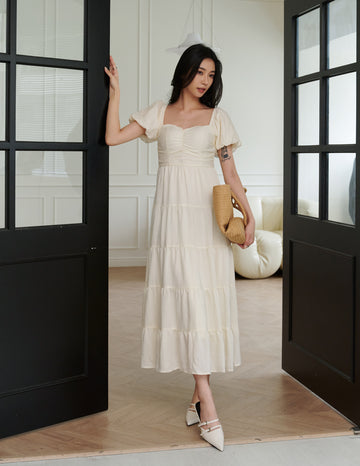 Lynette Padded Maxi Dress in Ivory