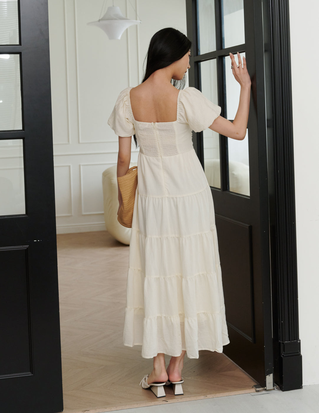 Lynette Padded Maxi Dress in Ivory