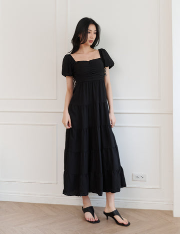 Lynette Padded Maxi Dress in Black