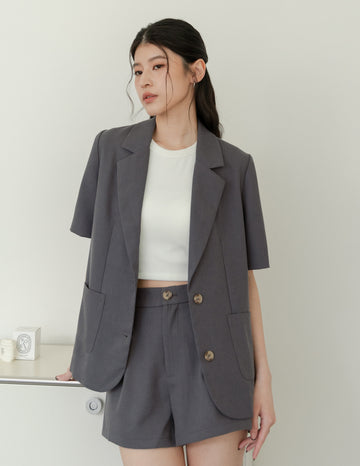 Tanya Linen Blazer in Grey