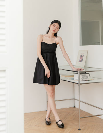 Christelle Padded Babydoll Dress in Black