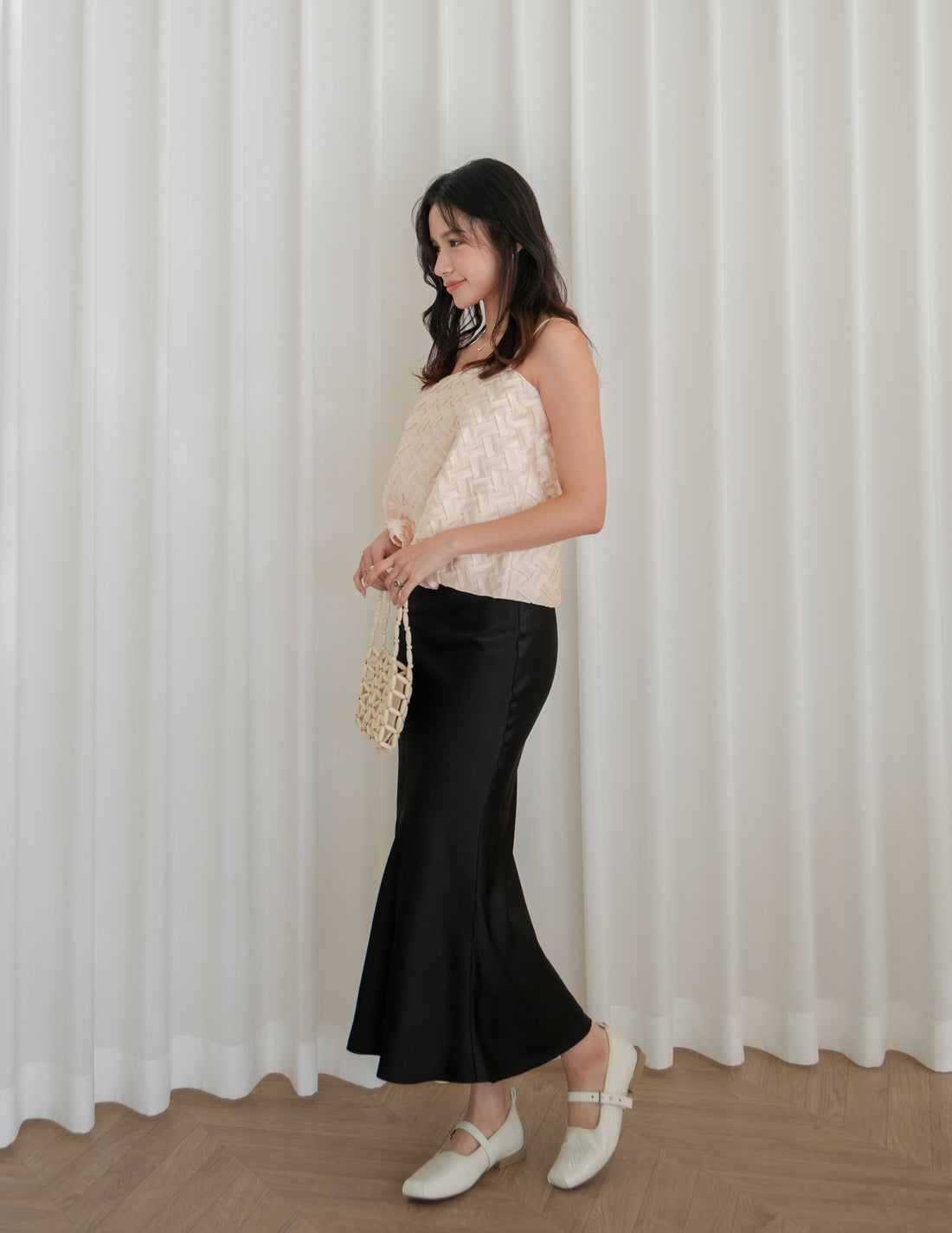 Juliet Satin Midi Skirt in Black