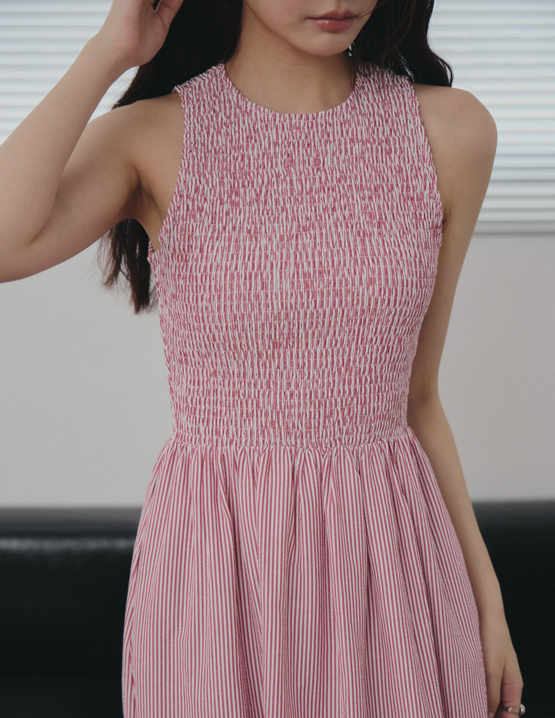 Julie Smocked Striped Dress in Brick Rose