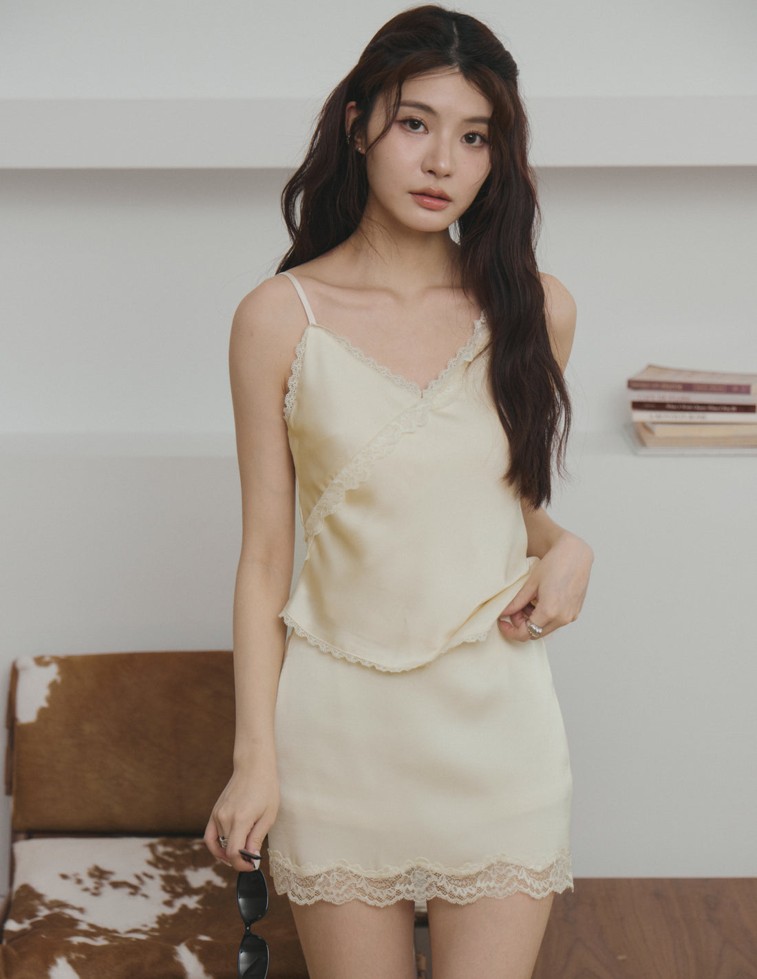 Celeste Lace Trim Skorts in Butter