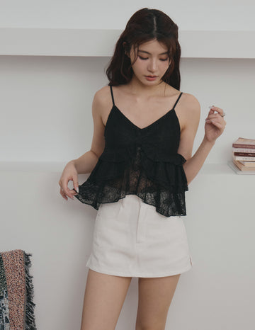 Hannah Lace Ruffle Top in Black