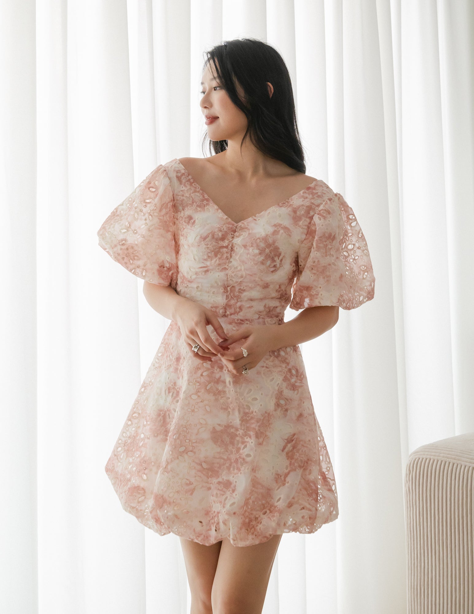 Katie Floral Bubble Dress in Dusty Pink