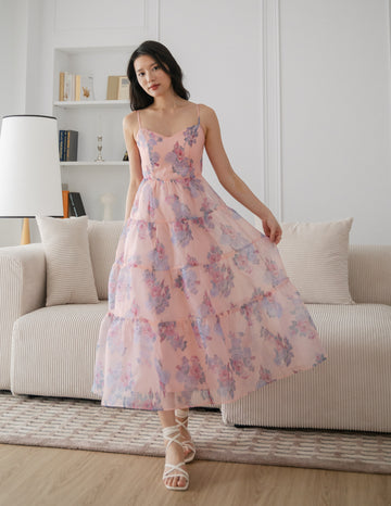 Tiana Organza Tiered Dress in Pink