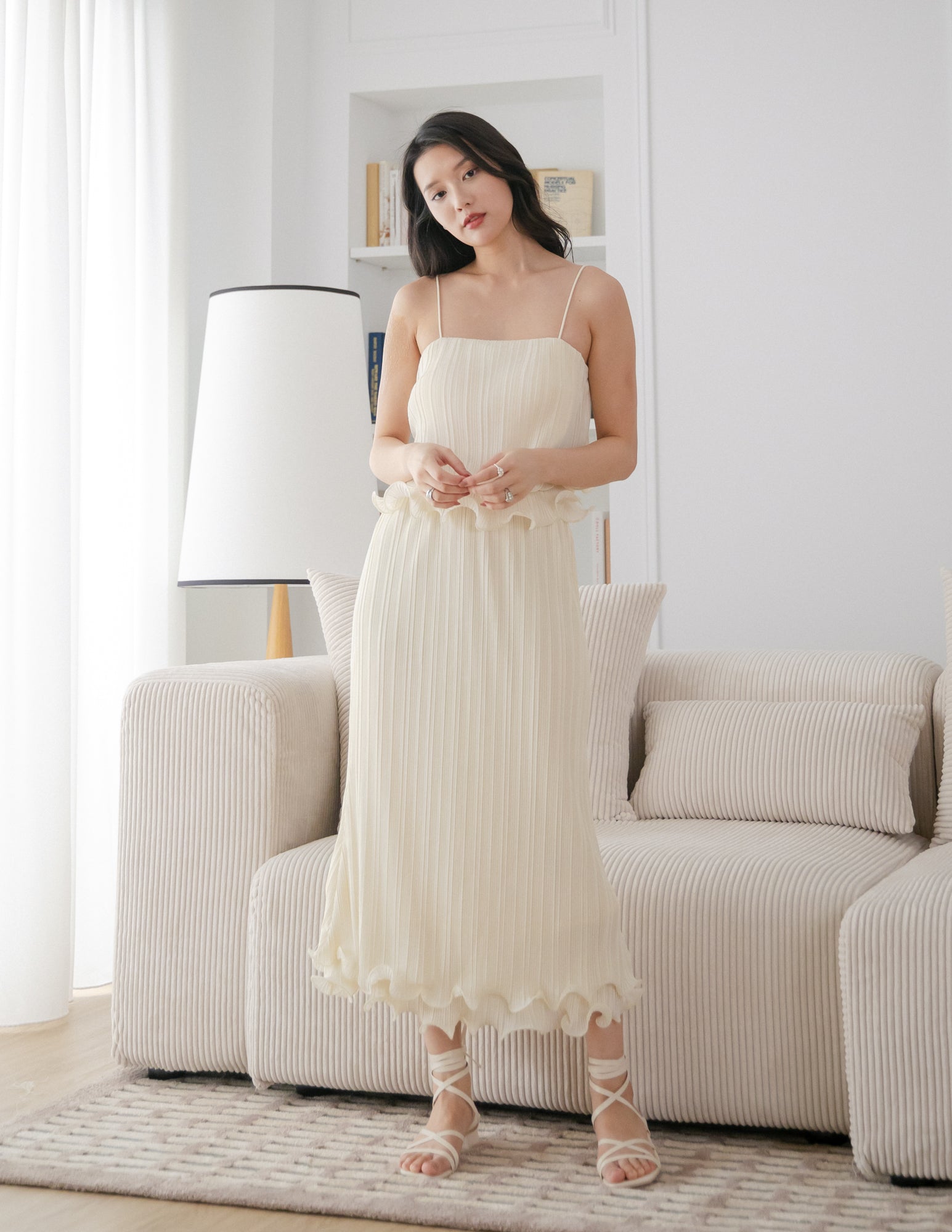 Brena Pleated Midi Skirt in Cream