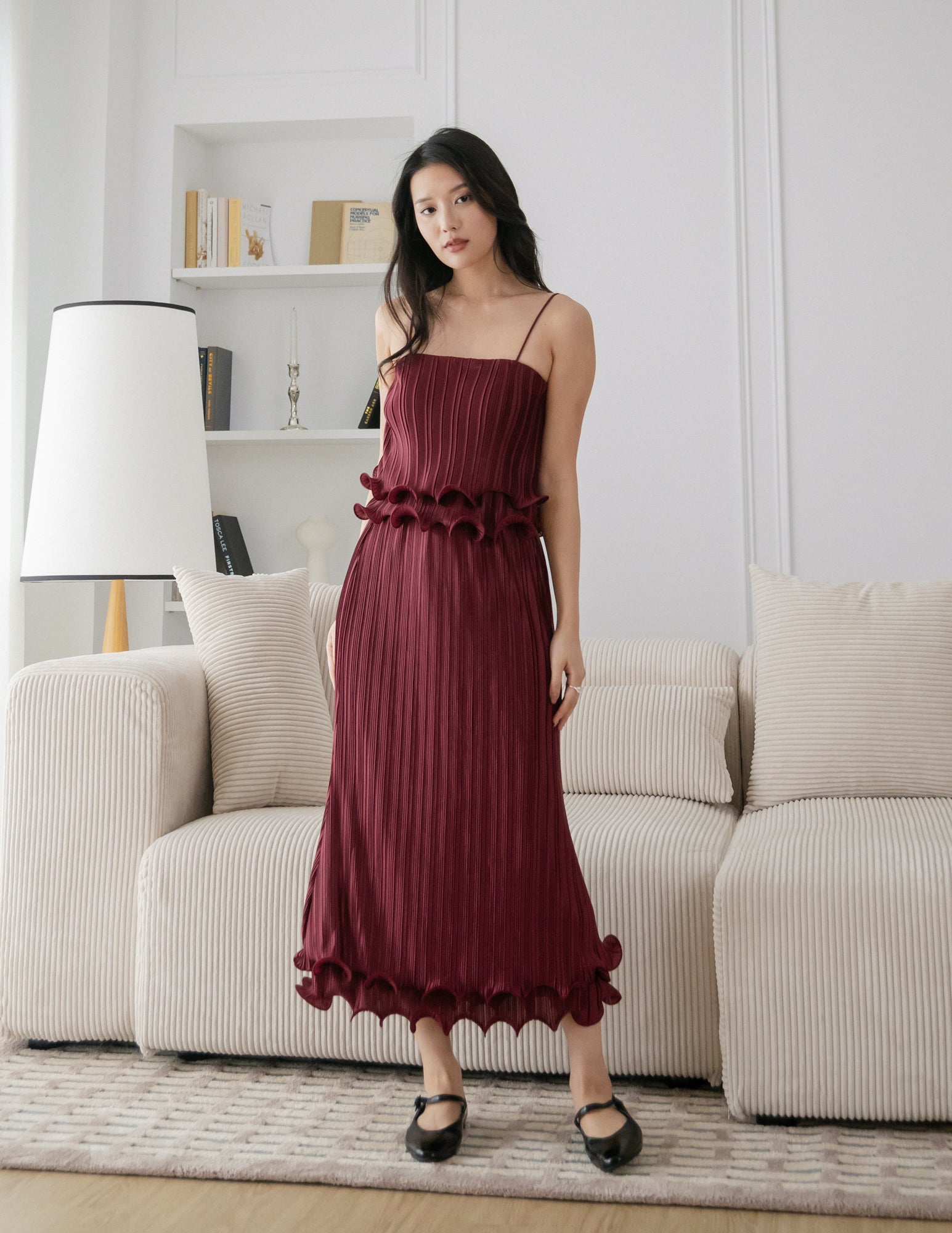 Brena Pleated Midi Skirt in Wine