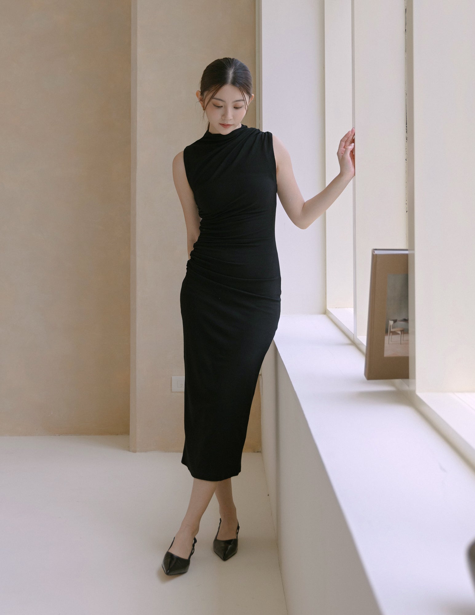 Emilia Ruched Dress in Black