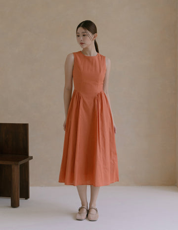 Zuri Pleated Dress in Terracotta