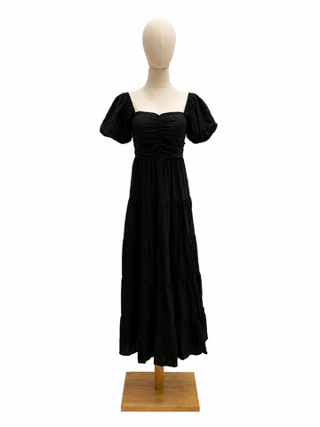 Lynette Padded Maxi Dress in Black