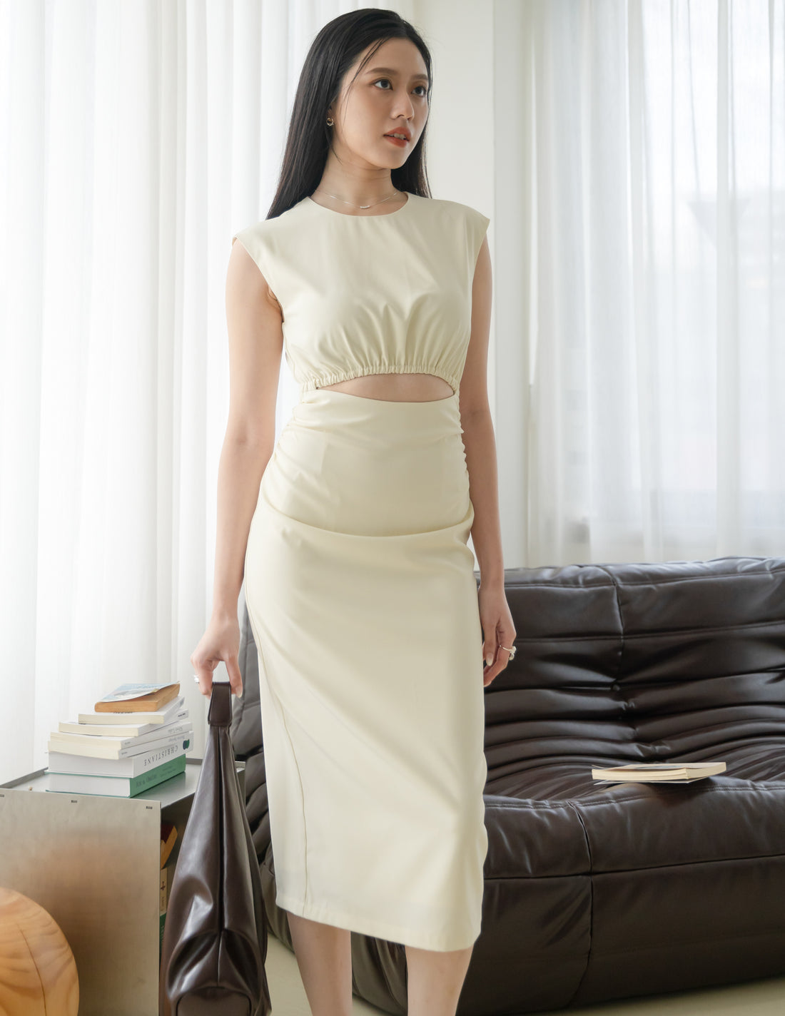 Tessa Cutout Midi Dress in Ivory