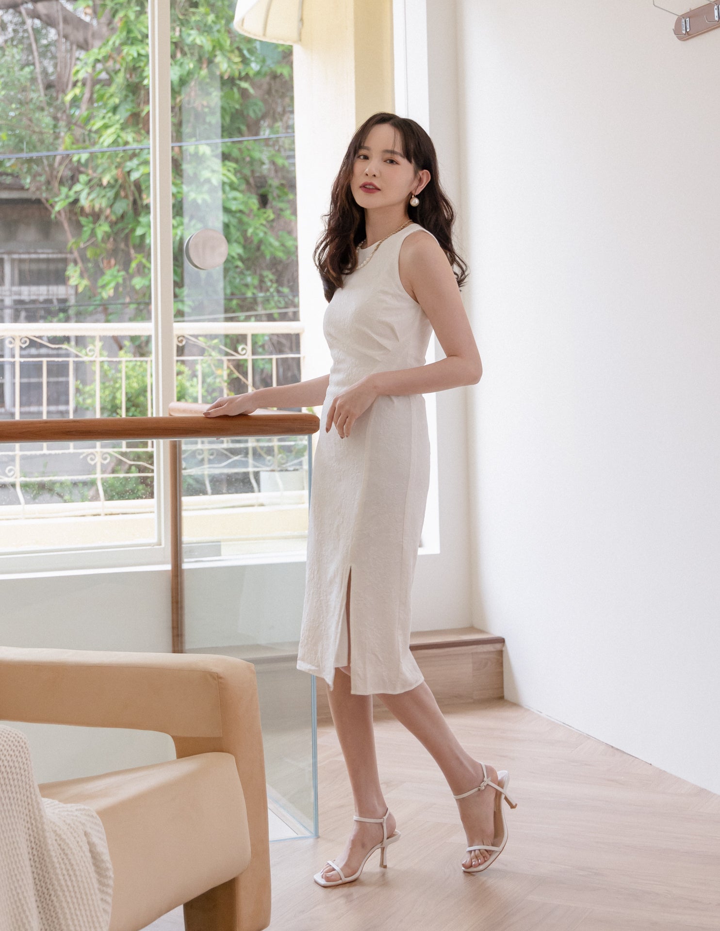 Yen Jacquard Dress in White