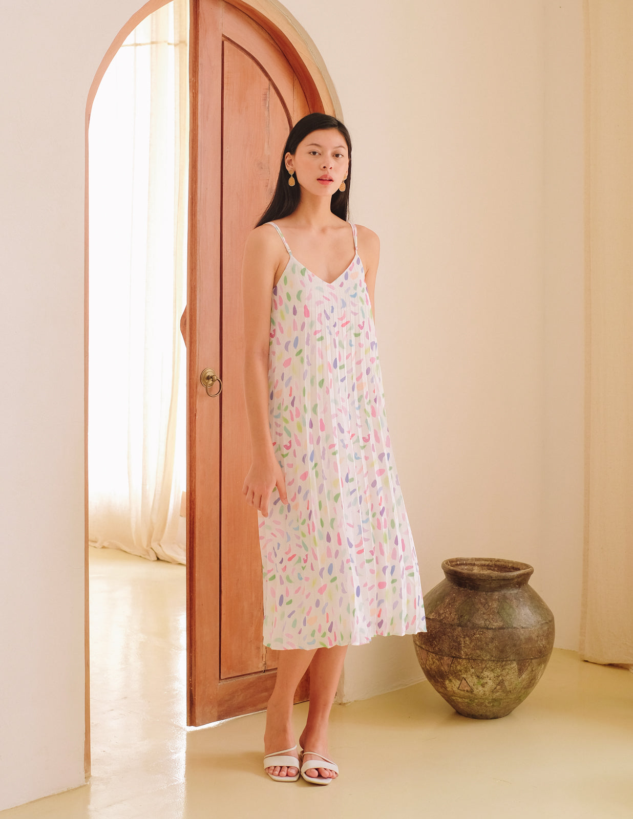 Mable Pleated Dress in Abstract Confetti