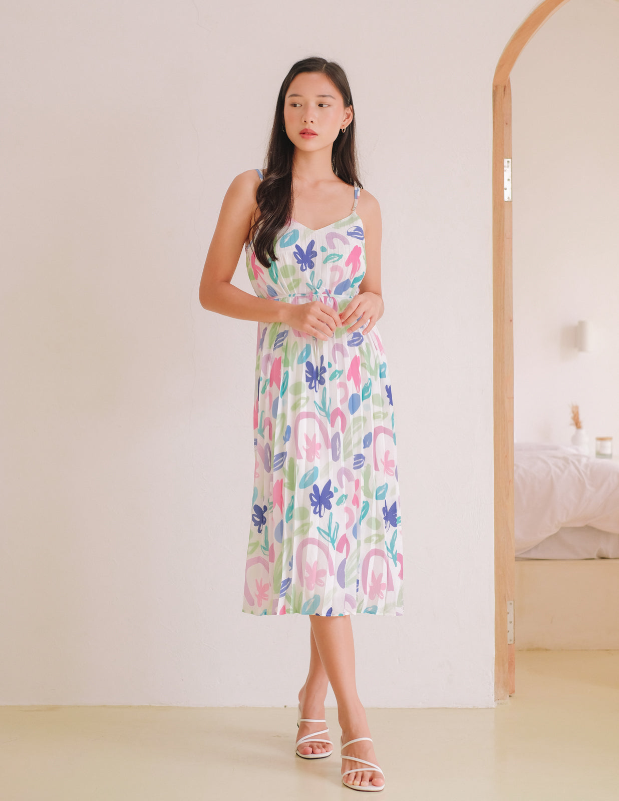 Mable Pleated Dress in Abstract Doodles