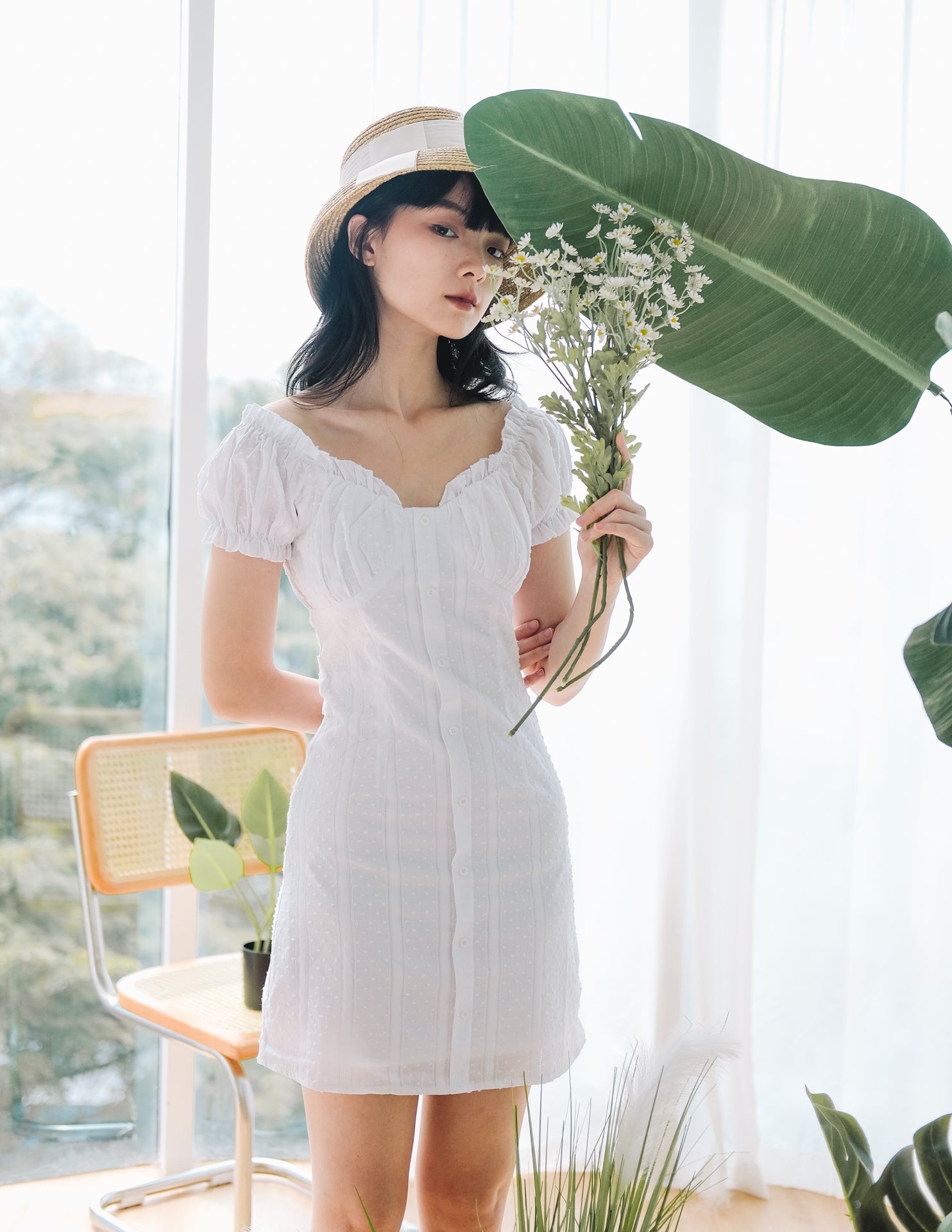 Jowelle Swiss Dot Dress in White