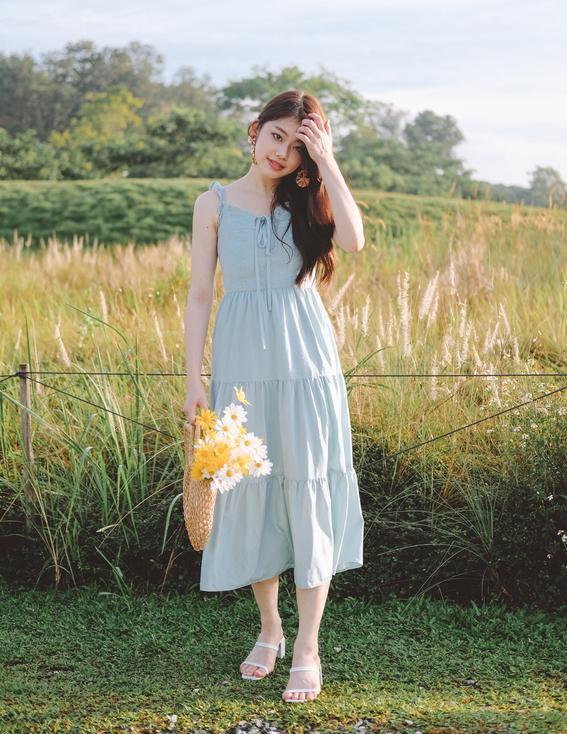 Nora Eyelet Dress in Mint