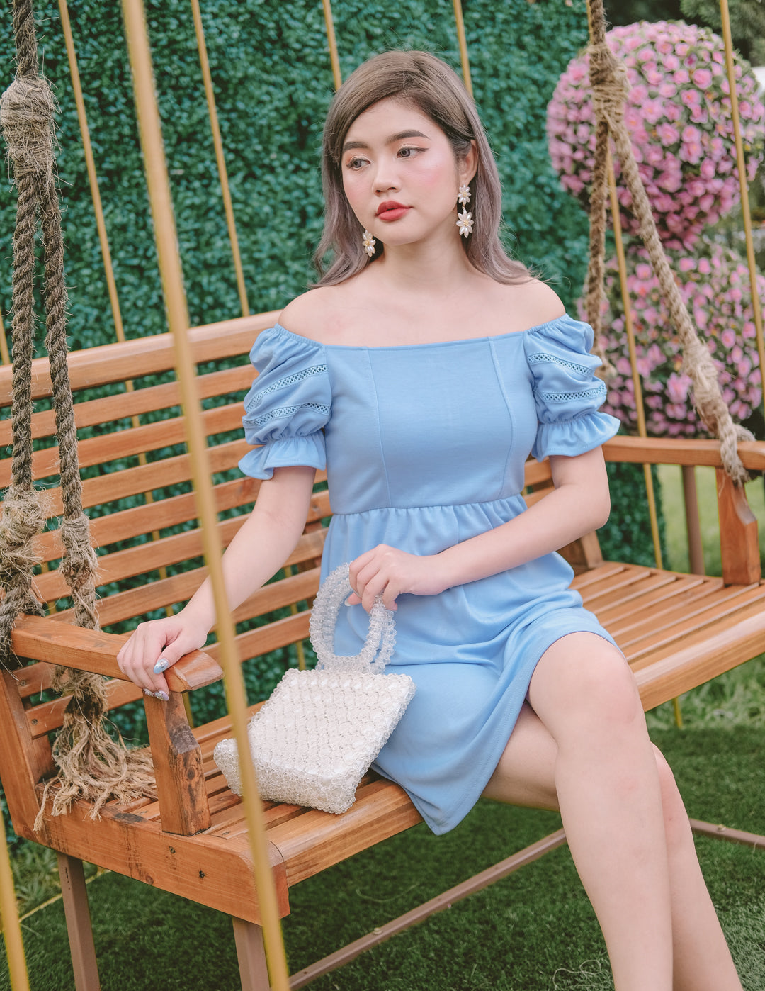Addy Puff Sleeve Dress in Baby Blue