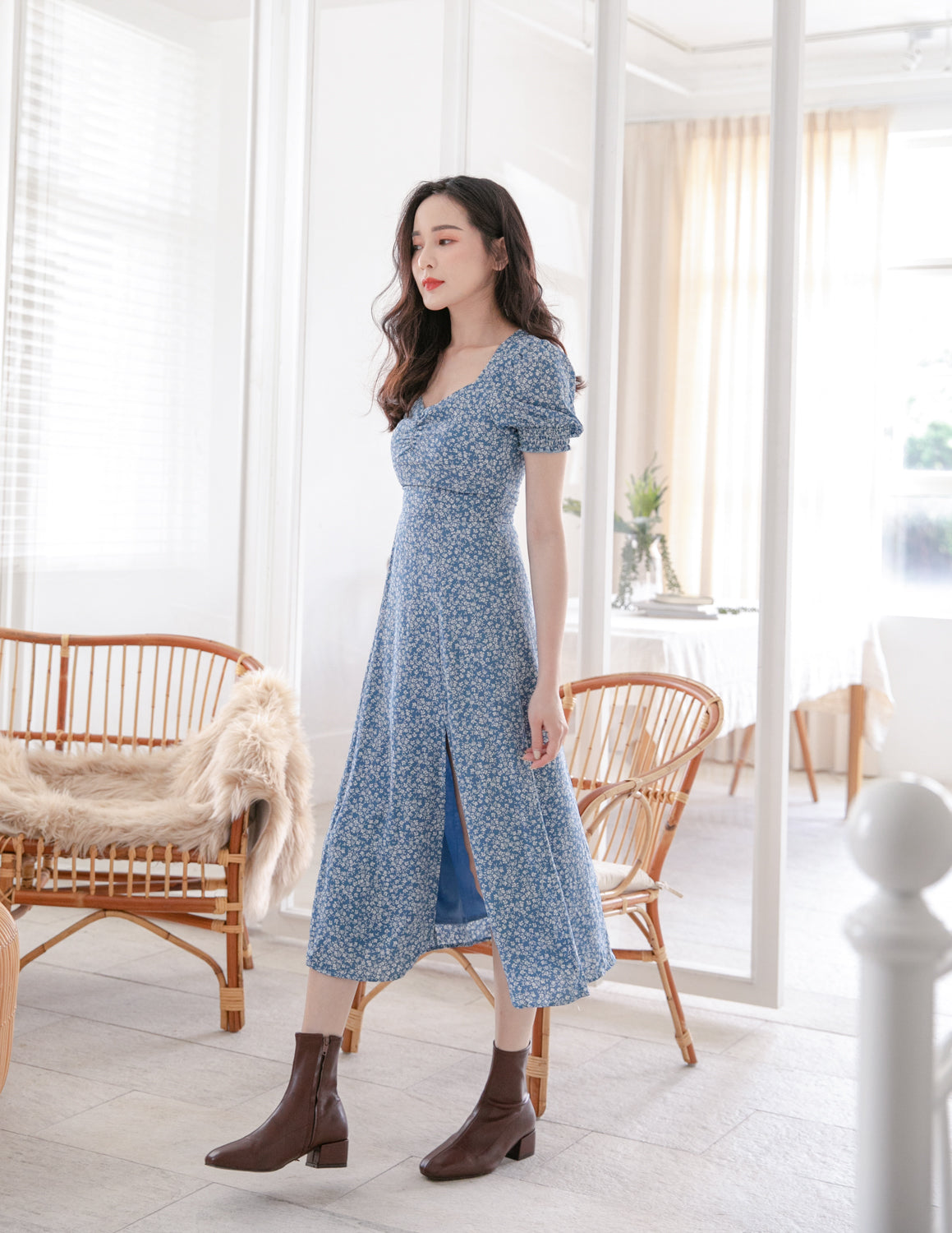 Dixie Floral Dress in Blue