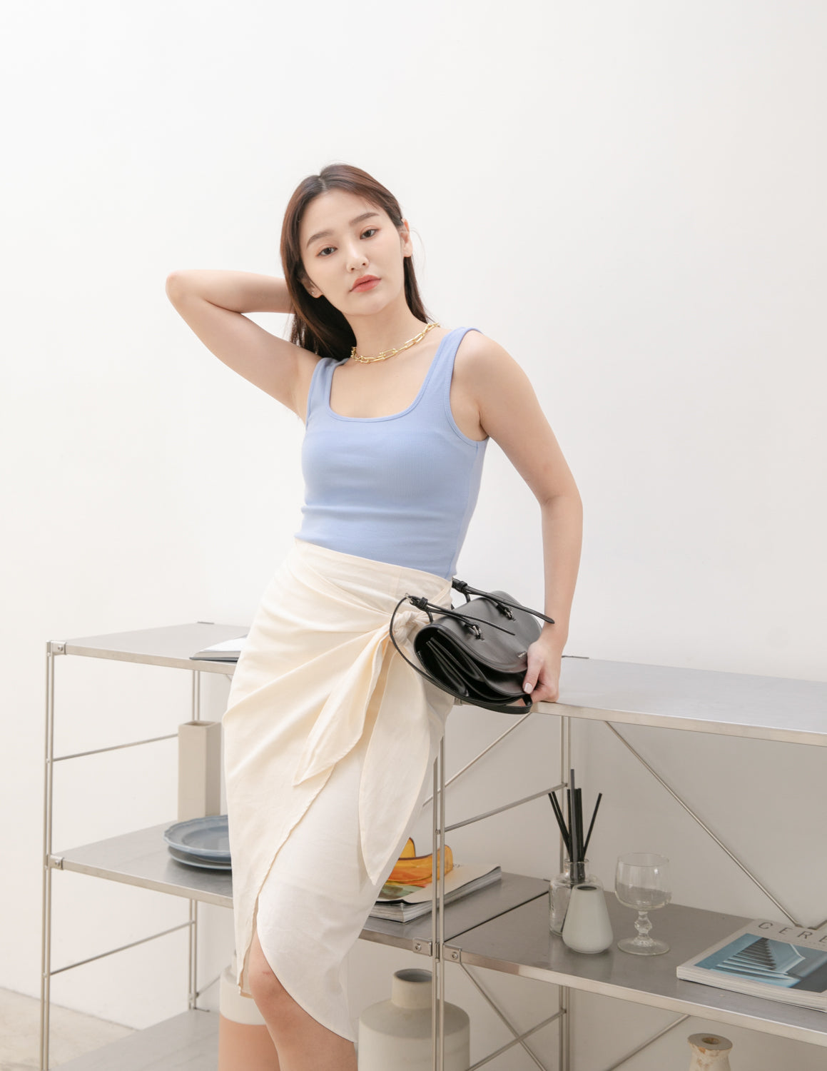 Jane Ribbed Top in Baby Blue