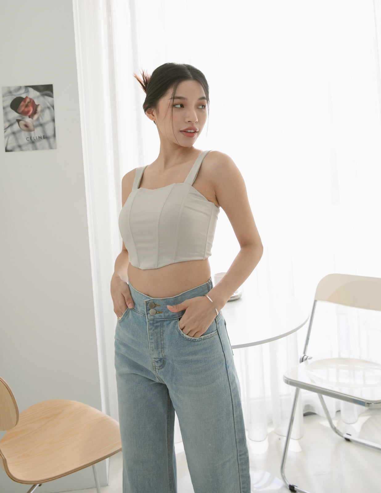 Beatrice Satin Top in Light Taupe