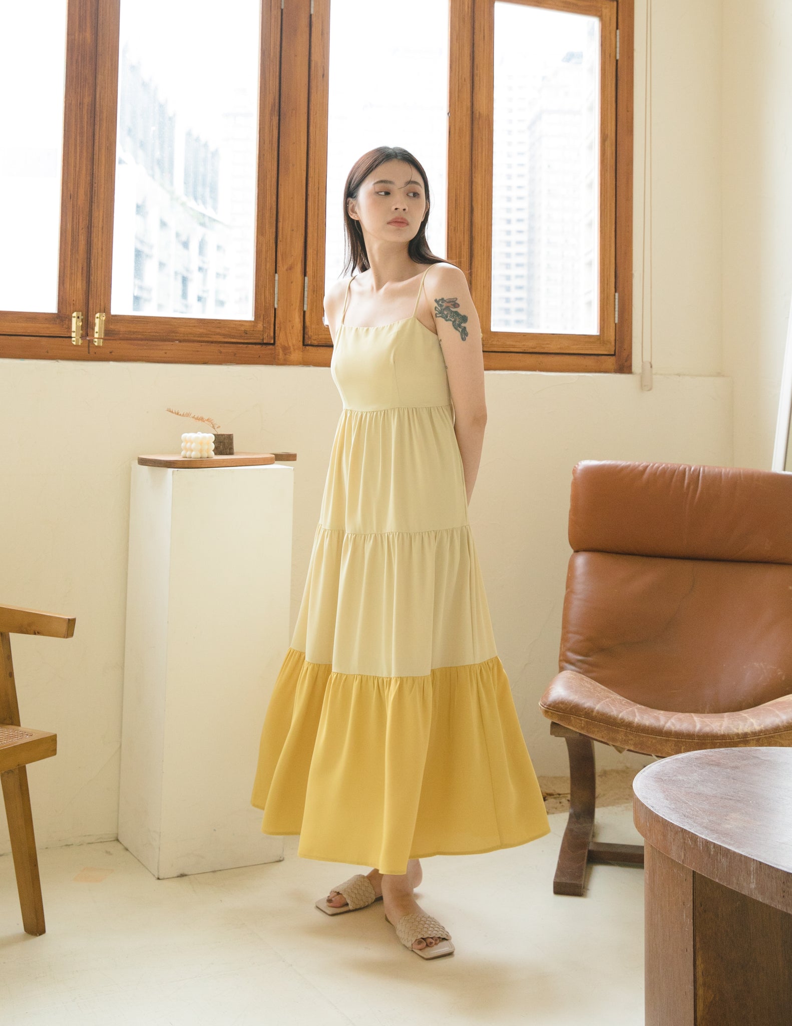 Talia Two Tone Dress in Yellow
