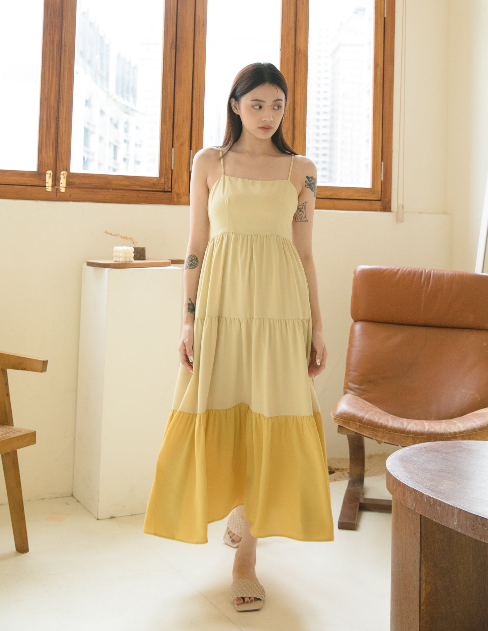 Talia Two Tone Dress in Yellow