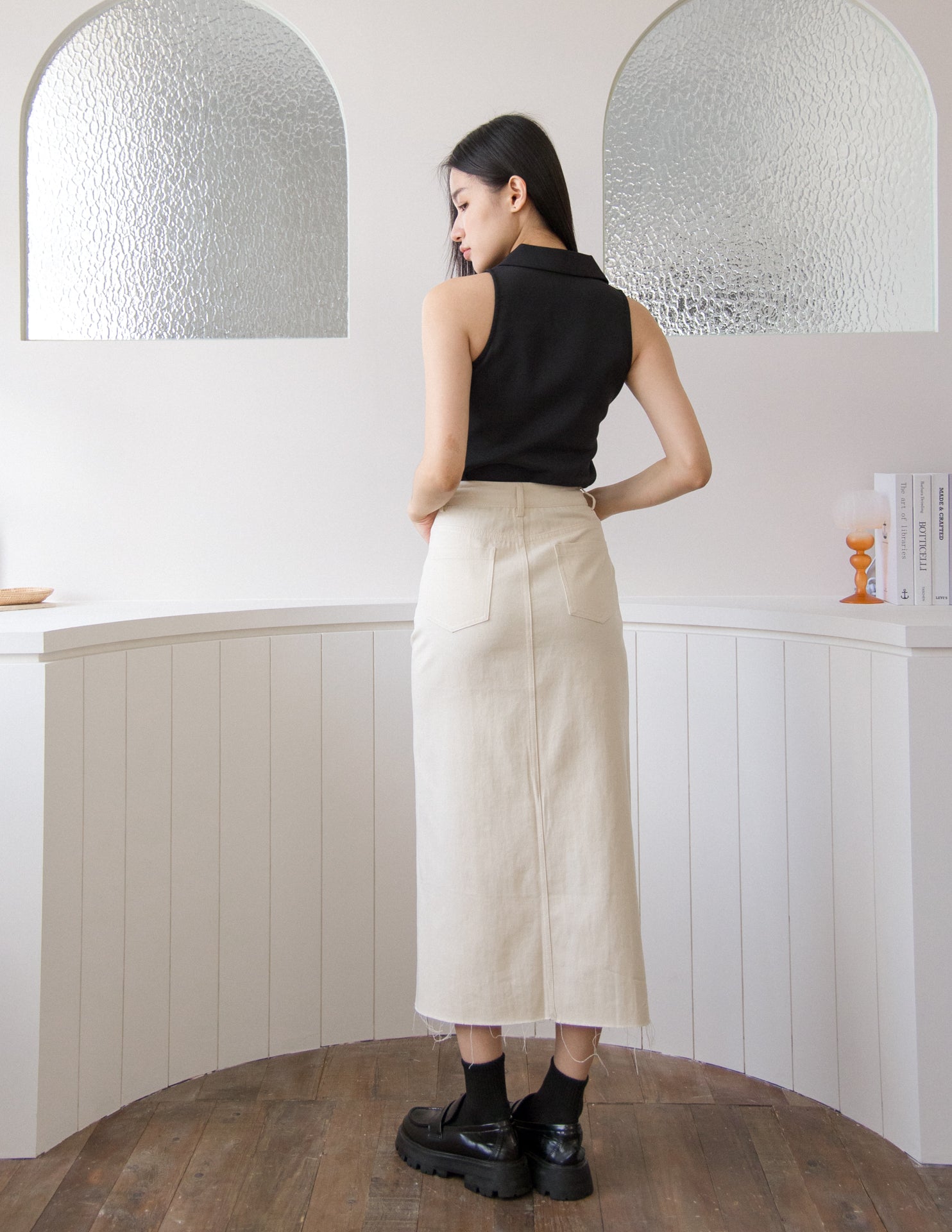 Ashley Denim Skirt in Cream