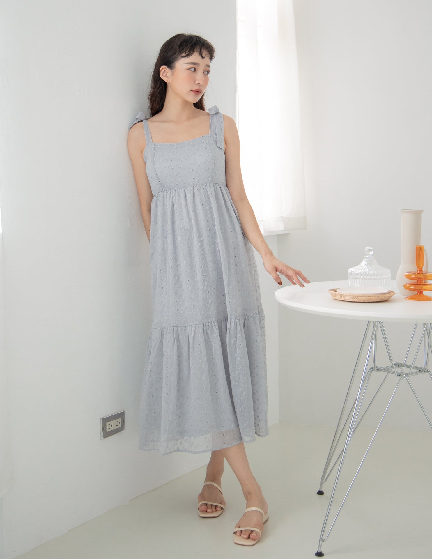 Vickie Midi Dress in Dusty Blue